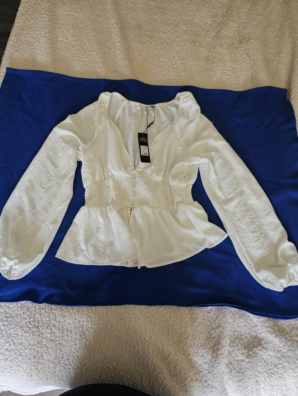 Fashion Nova White Smocked Waist Peplum Blouse